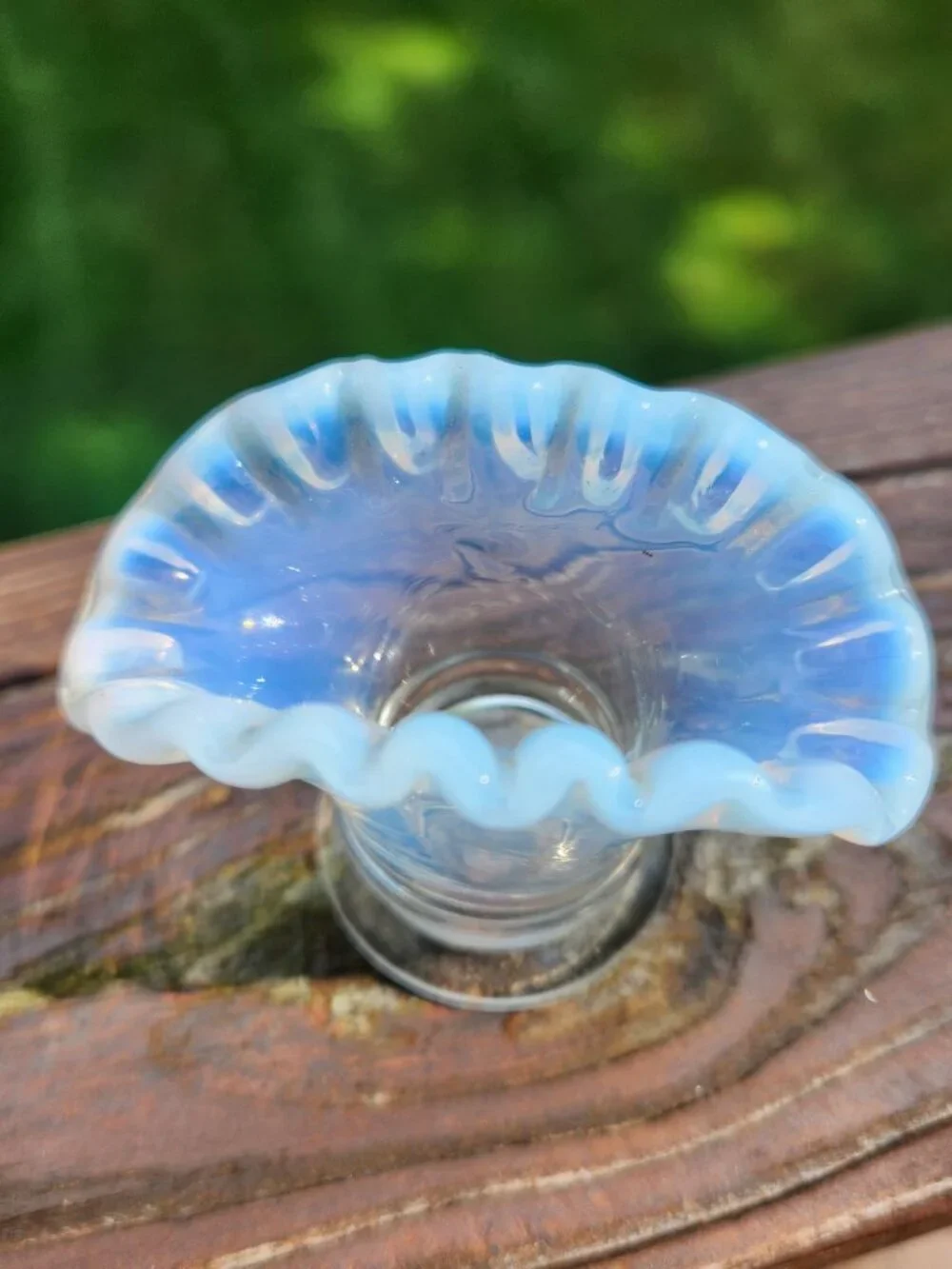 Fenton Vintage Clear French Opalescent Mini Fan Glass Crimped Vase 37 Miniature